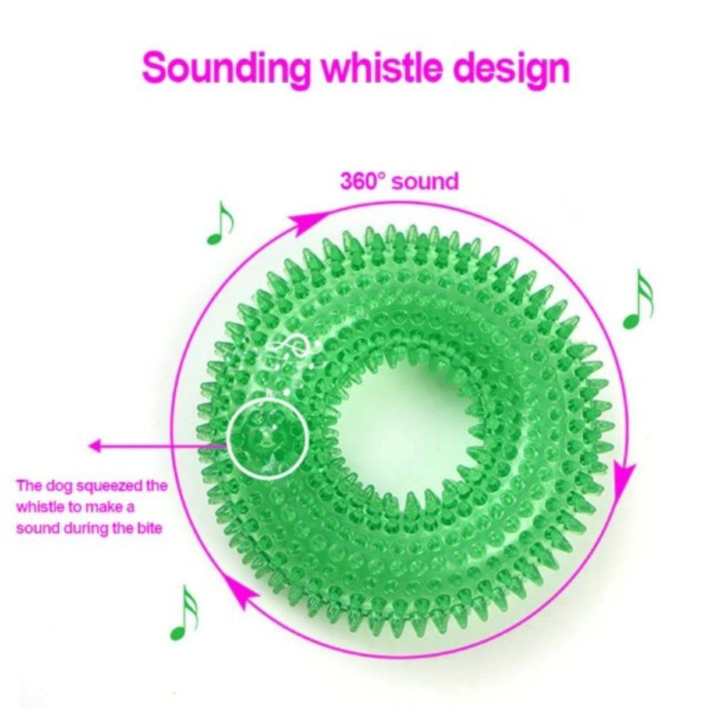 Green Squeaky Ring Toy/  Pet Teeth Cleaning - Picture 4 of 4